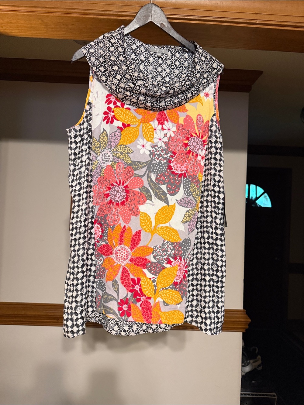 Habitat Floral & Geo Hooded Tank Top in Pink, Yellow & Gray